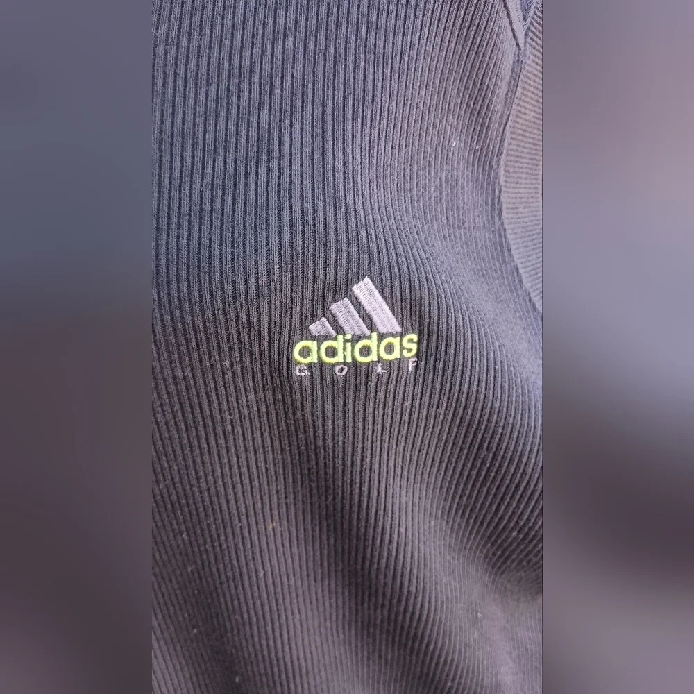 Vintage 90s Adidas Black V-Neck Vest with Green Logo_XL